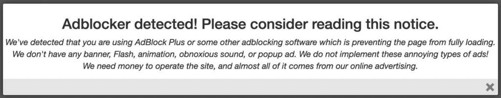 PopUp eines Adblocker Blockers