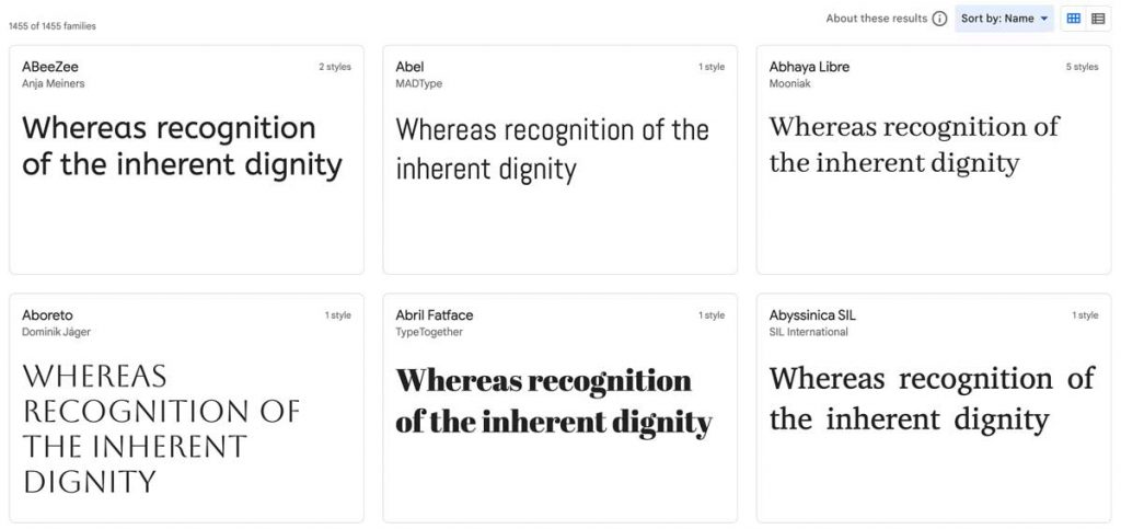 Google Fonts Auswahl