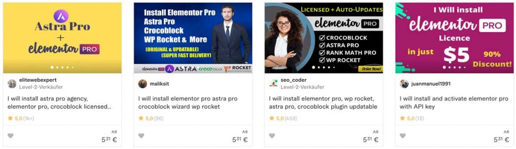 Günstige Elementor Lizenzen bei Fiverr