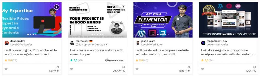 Fiverr Gigs zur Website-Erstellung mit Elementor